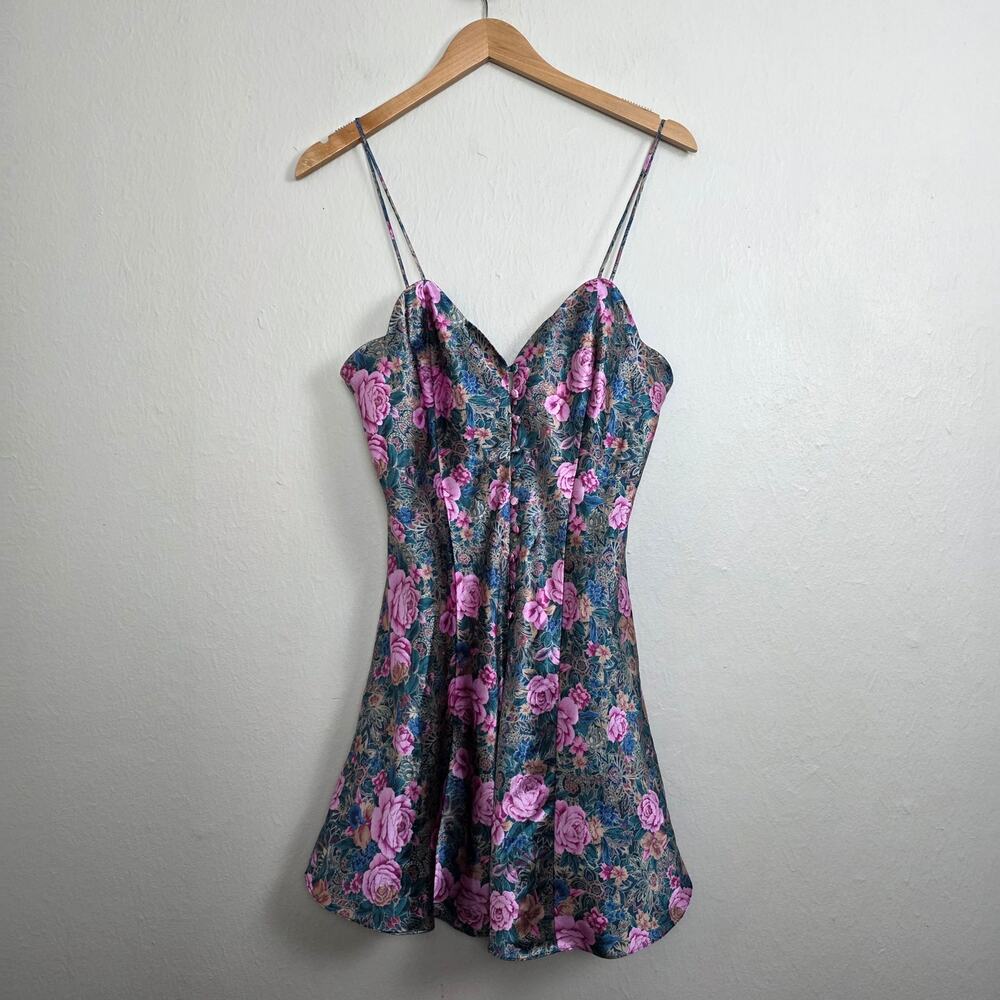 Vintage Victoria's Secret Gold Label Floral Satin Mini Slip Dress Medium